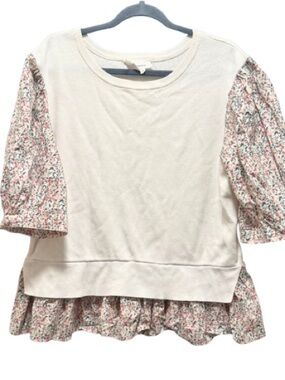 Anthropologie Layered Poplin-Sleeve Sweater Size XL Dainty Floral Cottagecore